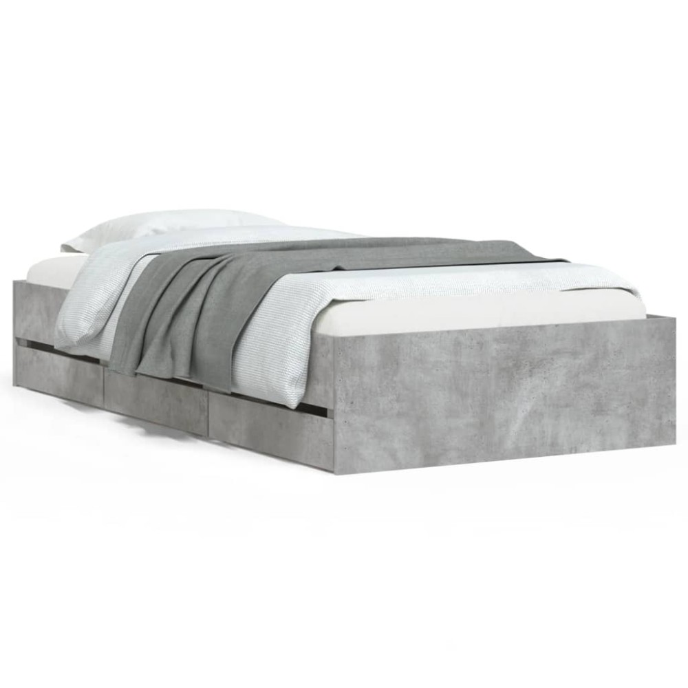 vidaXL Cadru de pat cu sertare, gri beton, 75x190 cm, lemn prelucrat
