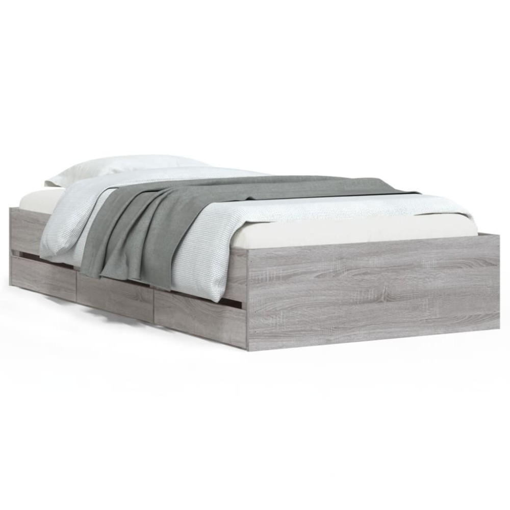 vidaXL Cadru de pat cu sertare gri sonoma 75x190 cm lemn prelucrat