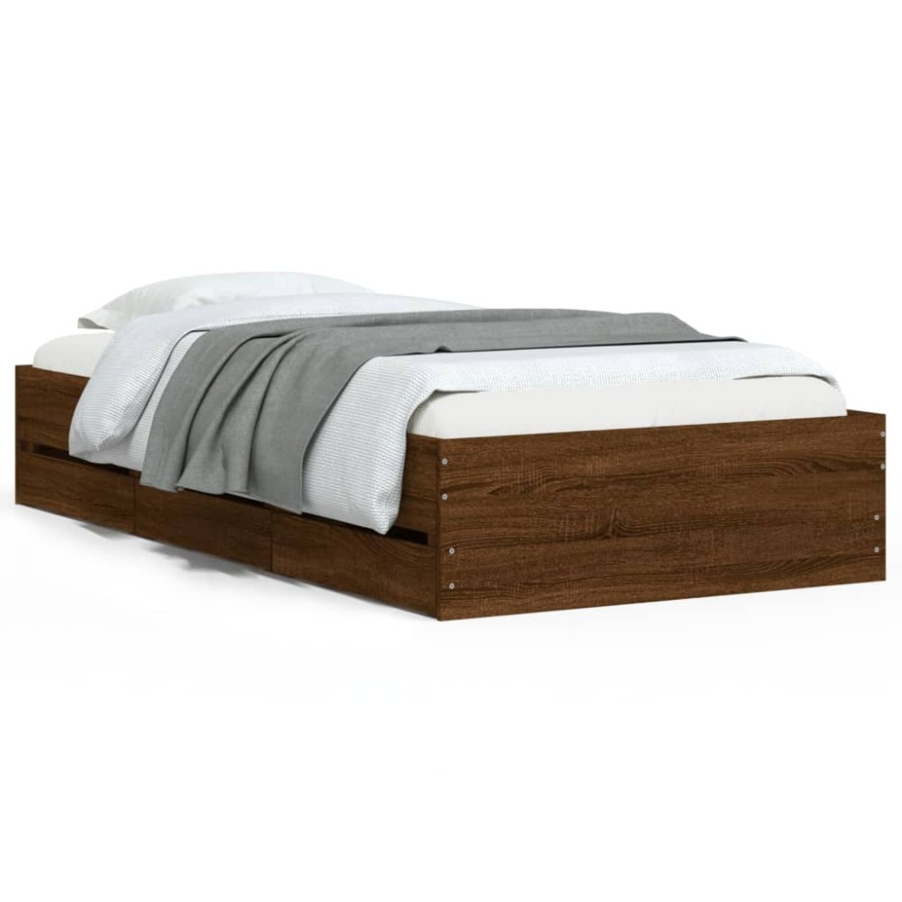 vidaXL Cadru de pat cu sertare stejar maro 75x190 cm lemn prelucrat