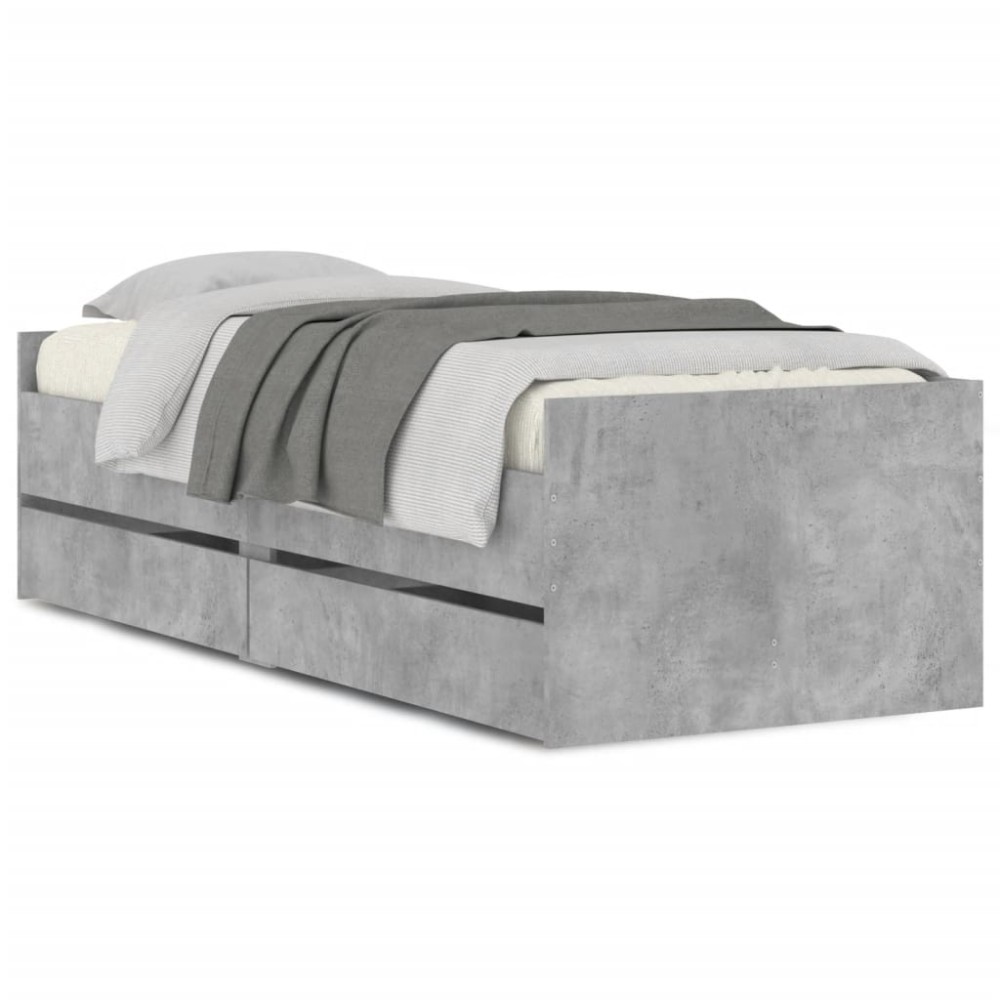 vidaXL Cadru de pat cu sertare, gri beton, 100x200 cm
