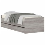 vidaXL Cadru de pat cu sertare, gri sonoma, 90x200 cm vidaXL Cadru de pat cu sertare, gri sonoma, 90x200 cm