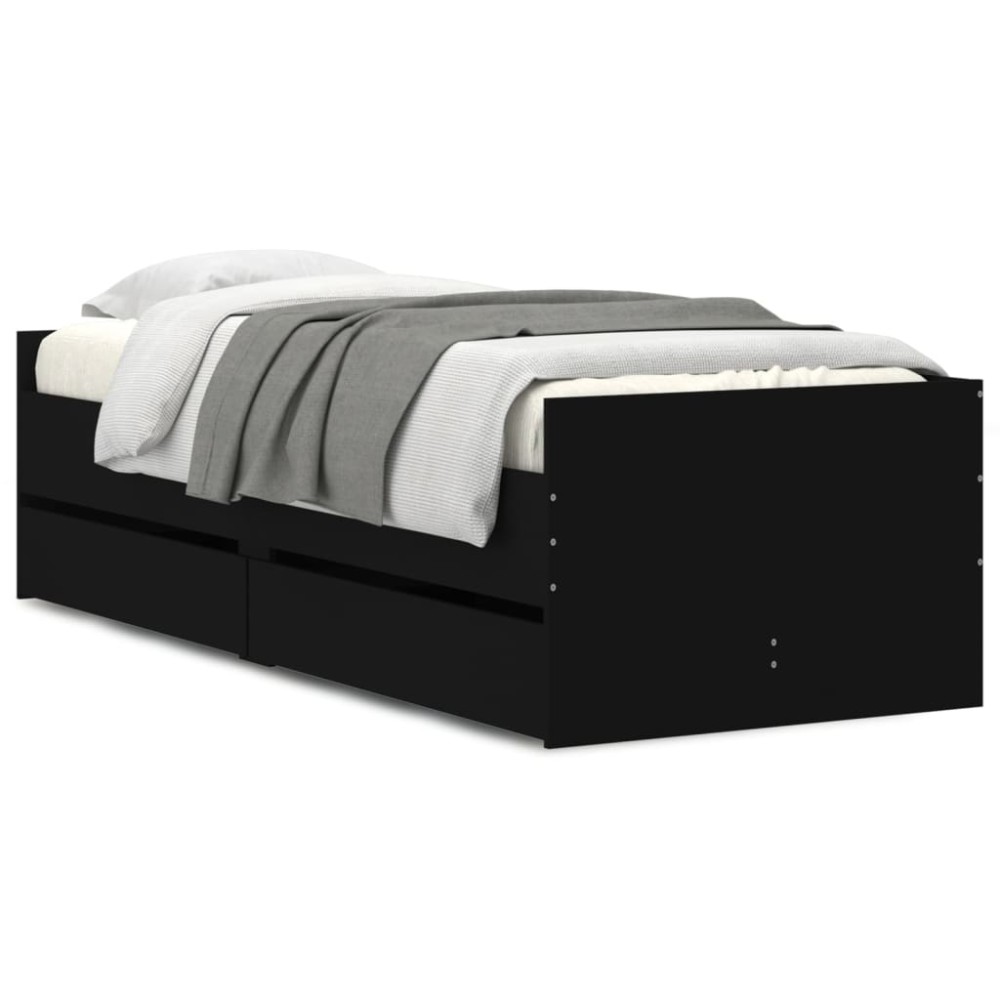 vidaXL Cadru de pat cu sertare, negru, 90x190 cm