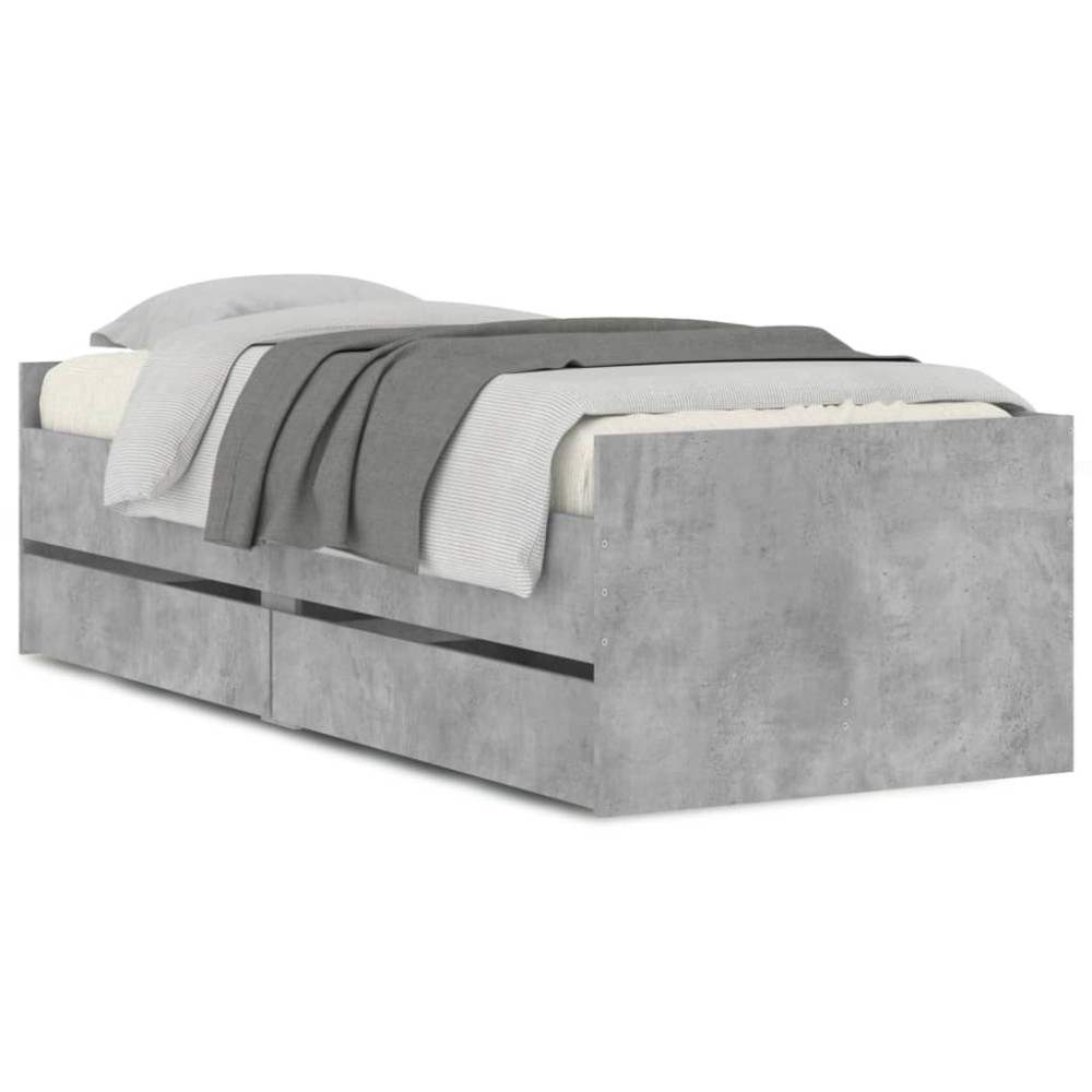 vidaXL Cadru de pat cu sertare, gri beton, 90x190 cm