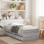 vidaXL Cadru de pat cu sertare, gri sonoma, 90x190 cm vidaXL Cadru de pat cu sertare, gri sonoma, 90x190 cm