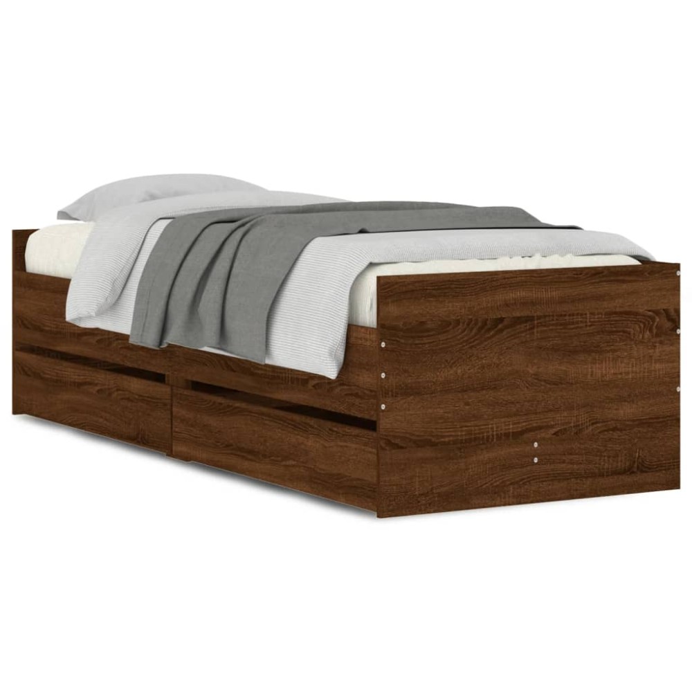 vidaXL Cadru de pat cu sertare, stejar maro, 75x190 cm, mic single