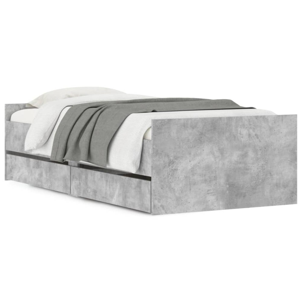 vidaXL Cadru de pat cu sertare, gri beton, 90x200 cm