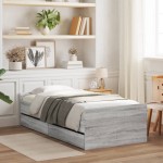 vidaXL Cadru de pat cu sertare, gri sonoma, 90x200 cm vidaXL Cadru de pat cu sertare, gri sonoma, 90x200 cm