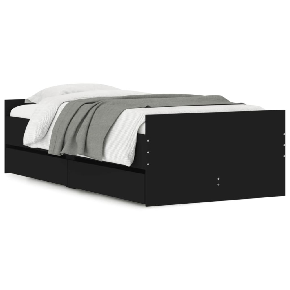 vidaXL Cadru de pat cu sertare, negru, 90x190 cm