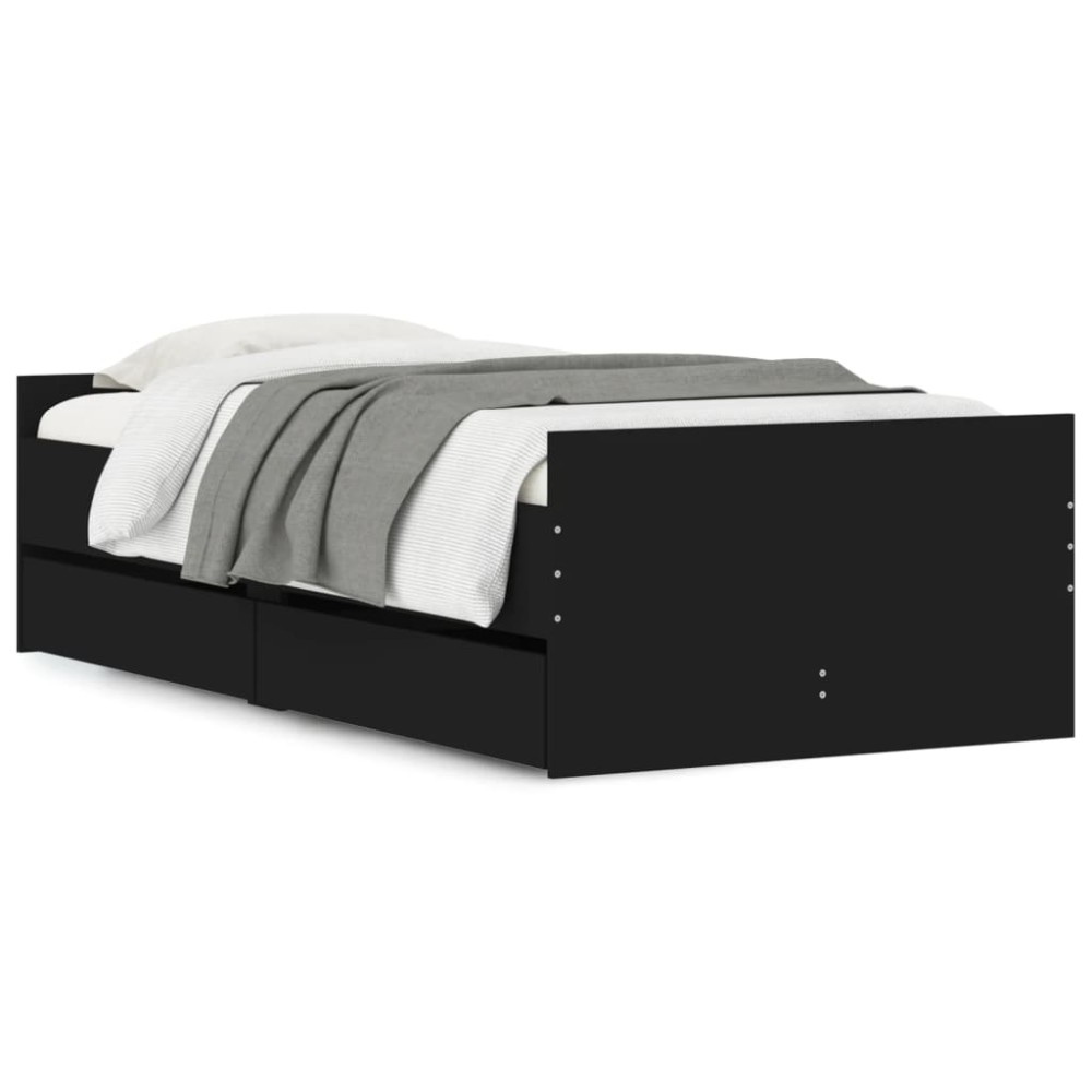 vidaXL Cadru de pat cu sertare, negru, 75x190 cm mic, single