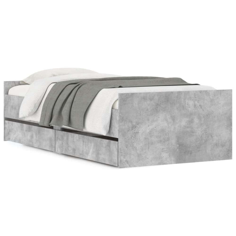 vidaXL Cadru de pat cu sertare, gri beton, 75x190 cm, mic single