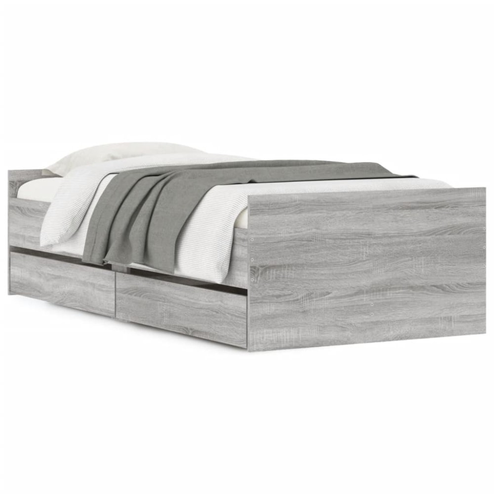 vidaXL Cadru de pat cu sertare, sonoma gri, 75x190 cm, mic single