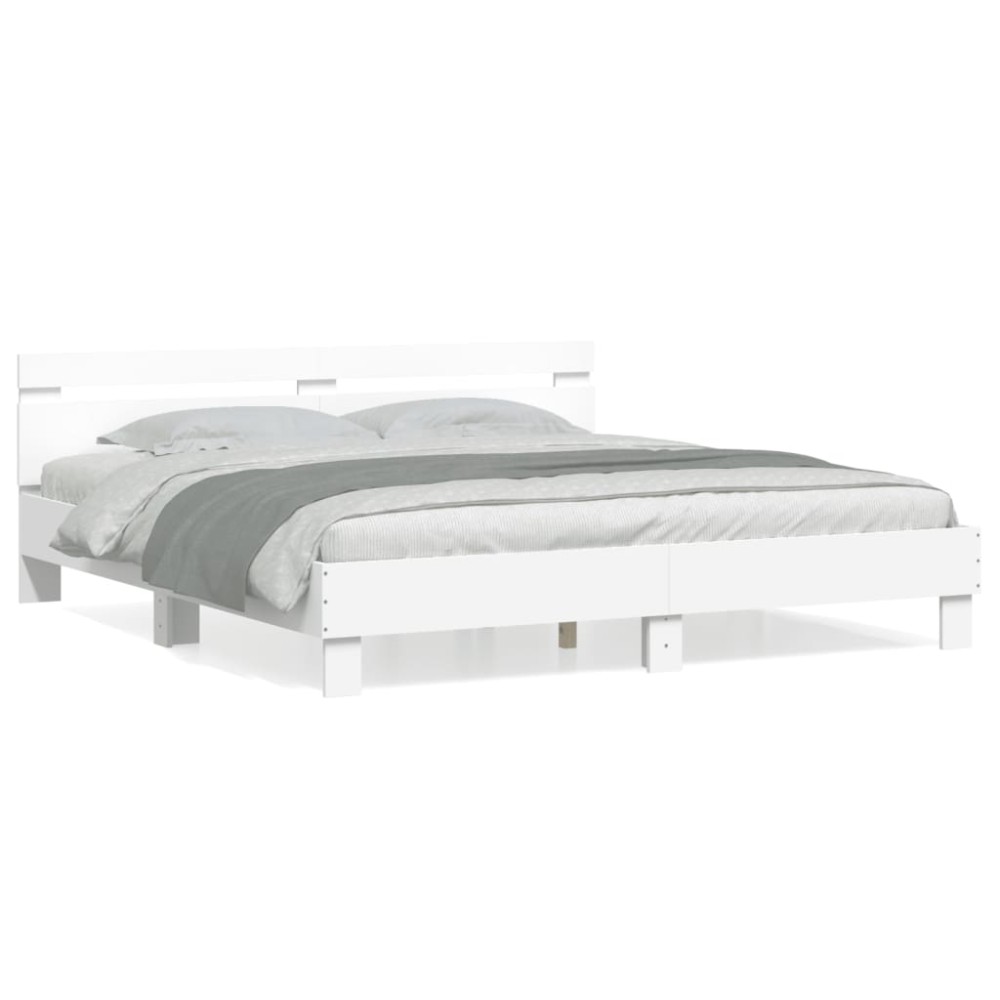 vidaXL Cadru de pat cu tăblie 200x200 cm, alb, lemn prelucrat