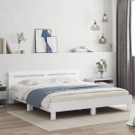 vidaXL Cadru de pat cu tăblie 200x200 cm, alb, lemn prelucrat
