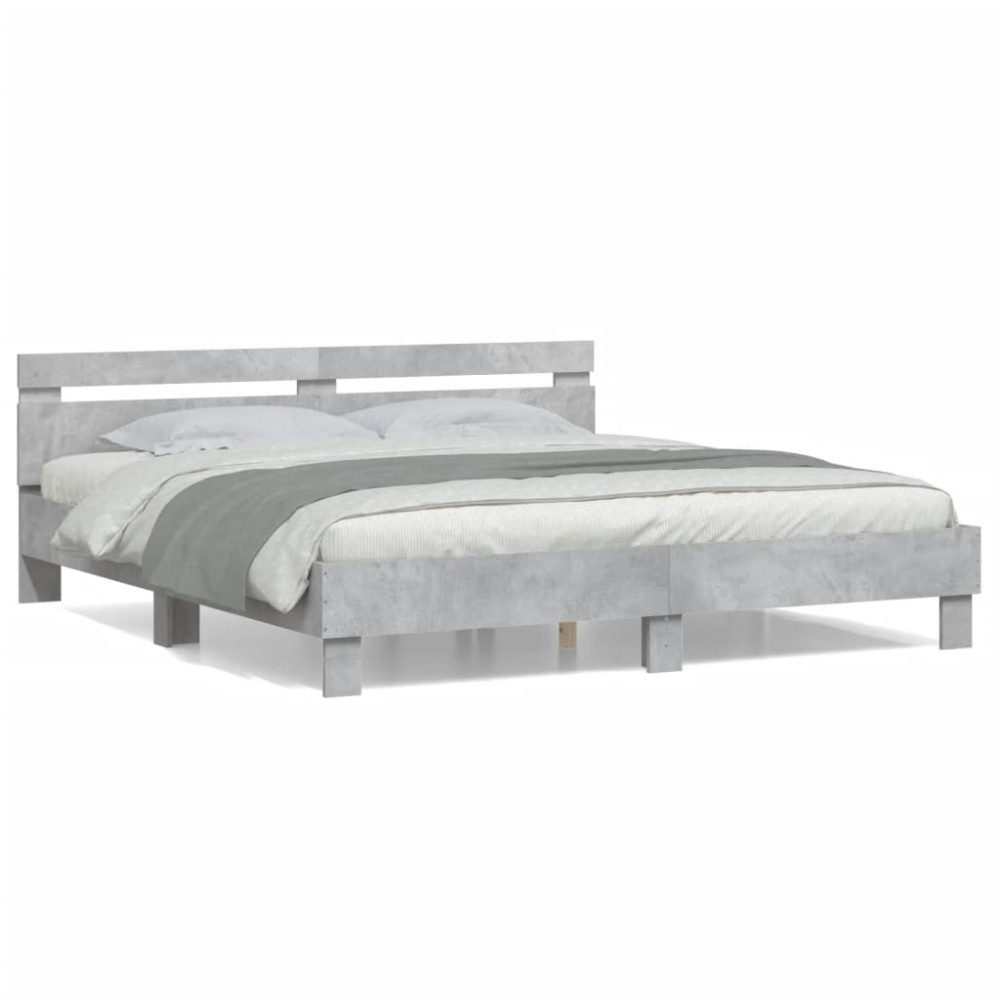 vidaXL Cadru de pat cu tăblie gri beton 200x200 cm lemn prelucrat