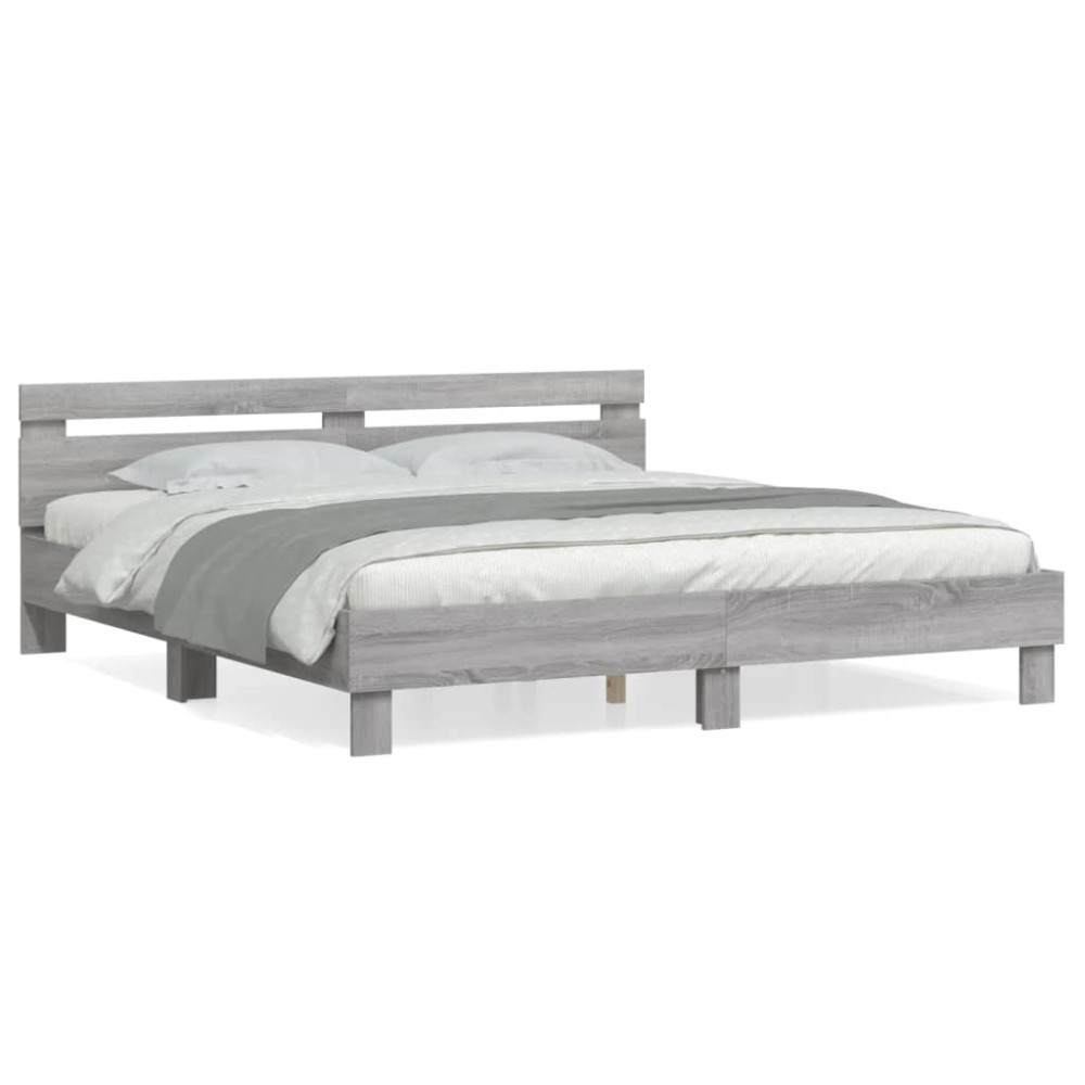 vidaXL Cadru de pat cu tăblie gri sonoma 200x200 cm lemn prelucrat