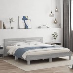 vidaXL Cadru de pat cu tăblie gri sonoma 200x200 cm lemn prelucrat vidaXL Cadru de pat cu tăblie gri sonoma 200x200 cm lemn prelucrat