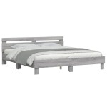 vidaXL Cadru de pat cu tăblie gri sonoma 200x200 cm lemn prelucrat vidaXL Cadru de pat cu tăblie gri sonoma 200x200 cm lemn prelucrat