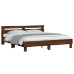 vidaXL Cadru de pat cu tăblie stejar maro 200x200 cm lemn prelucrat vidaXL Cadru de pat cu tăblie stejar maro 200x200 cm lemn prelucrat