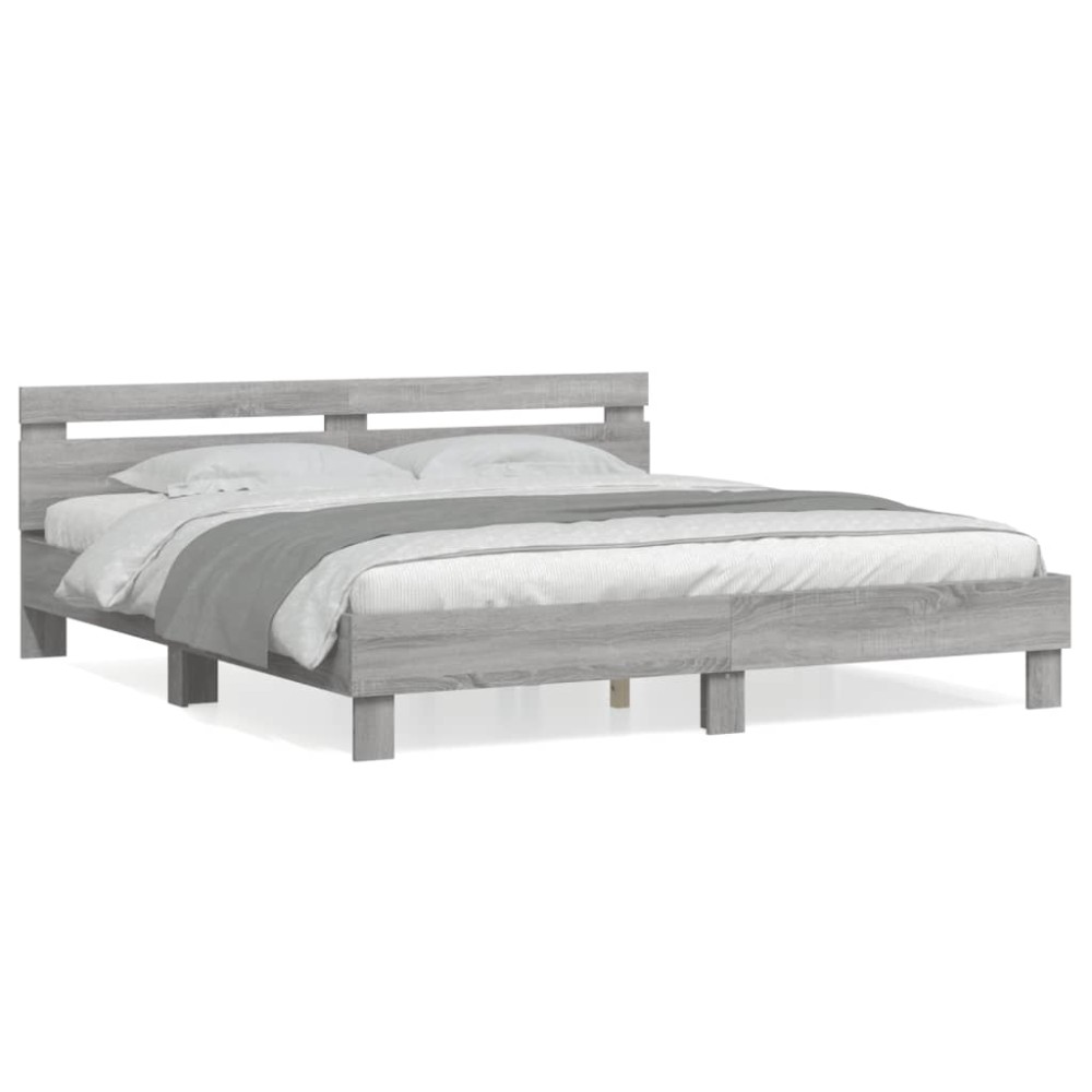 vidaXL Cadru de pat cu tăblie gri sonoma 180x200 cm lemn prelucrat