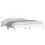 vidaXL Cadru de pat cu tăblie, alb, 160x200 cm, lemn prelucrat vidaXL Cadru de pat cu tăblie, alb, 160x200 cm, lemn prelucrat