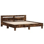 vidaXL Cadru de pat cu tăblie stejar fumuriu 160x200 cm lemn prelucrat vidaXL Cadru de pat cu tăblie stejar fumuriu 160x200 cm lemn prelucrat