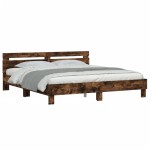 vidaXL Cadru de pat cu tăblie stejar fumuriu 160x200 cm lemn prelucrat vidaXL Cadru de pat cu tăblie stejar fumuriu 160x200 cm lemn prelucrat