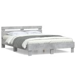 vidaXL Cadru de pat cu tăblie gri beton 150x200 cm lemn prelucrat vidaXL Cadru de pat cu tăblie gri beton 150x200 cm lemn prelucrat
