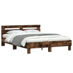 vidaXL Cadru de pat cu tăblie stejar fumuriu 150x200 cm lemn prelucrat vidaXL Cadru de pat cu tăblie stejar fumuriu 150x200 cm lemn prelucrat