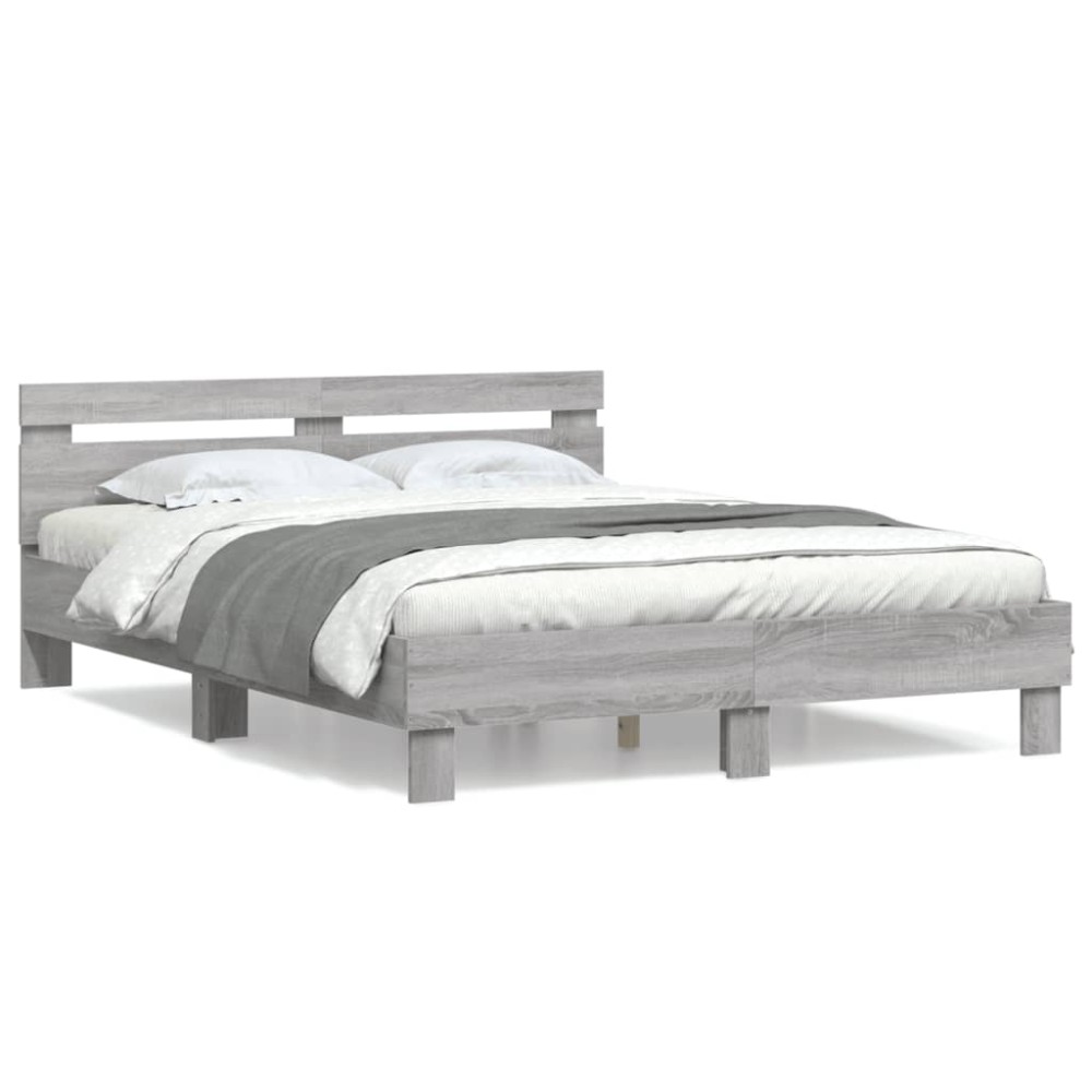 vidaXL Cadru de pat cu tăblie, gri sonoma, 150x200 cm, lemn prelucrat