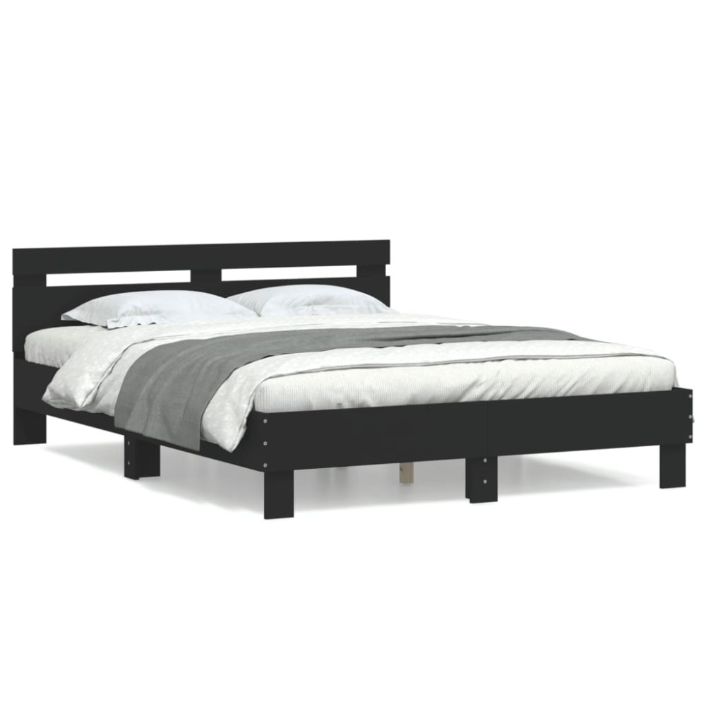 vidaXL Cadru de pat cu tăblie, negru, 140x200 cm, lemn prelucrat