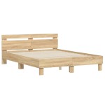 vidaXL Cadru de pat cu tăblie stejar sonoma 140x200 cm lemn prelucrat
