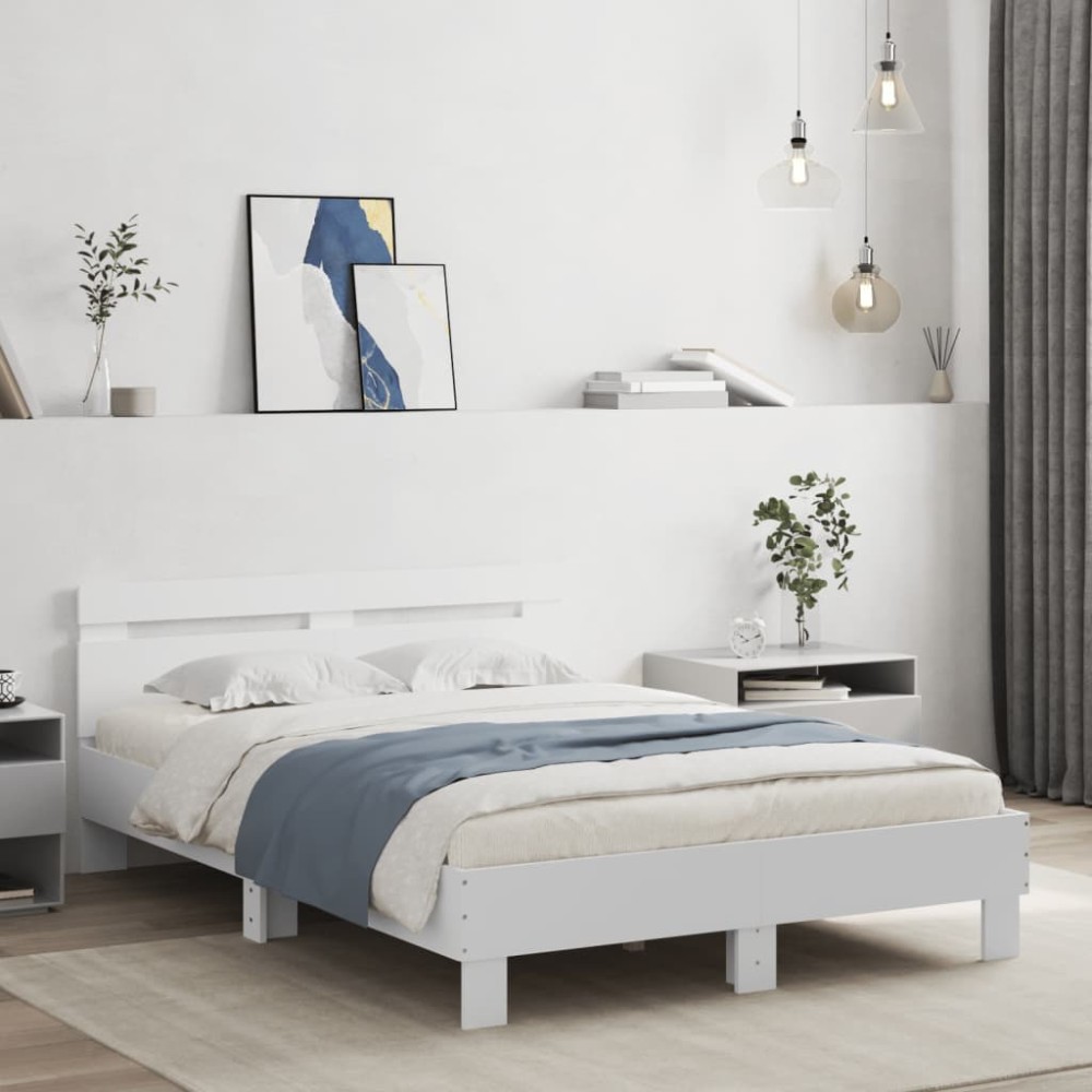 vidaXL Cadru de pat cu tăblie, alb, 120x200 cm, lemn prelucrat