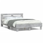 vidaXL Cadru de pat cu tăblie gri beton 120x200 cm lemn prelucrat vidaXL Cadru de pat cu tăblie gri beton 120x200 cm lemn prelucrat