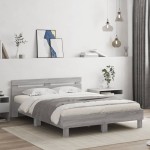 vidaXL Cadru de pat cu tăblie gri sonoma 140x190 cm lemn prelucrat vidaXL Cadru de pat cu tăblie gri sonoma 140x190 cm lemn prelucrat