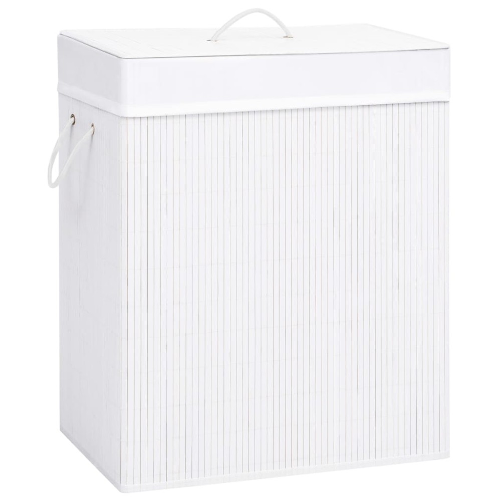 vidaXL Coș de rufe din bambus cu 2 secțiuni, alb, 100 L