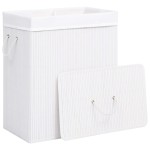 vidaXL Coș de rufe din bambus cu 2 secțiuni, alb, 100 L vidaXL Coș de rufe din bambus cu 2 secțiuni, alb, 100 L