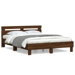 vidaXL Cadru de pat cu tăblie, stejar maro, 140x190 cm, lemn prelucrat