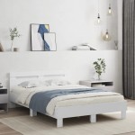 vidaXL Cadru de pat cu tăblie, alb, 135x190 cm, lemn prelucrat vidaXL Cadru de pat cu tăblie, alb, 135x190 cm, lemn prelucrat