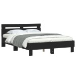 vidaXL Cadru de pat cu tăblie, negru, 135x190 cm, lemn prelucrat vidaXL Cadru de pat cu tăblie, negru, 135x190 cm, lemn prelucrat