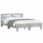 vidaXL Cadru de pat cu tăblie gri beton 135x190 cm lemn prelucrat vidaXL Cadru de pat cu tăblie gri beton 135x190 cm lemn prelucrat