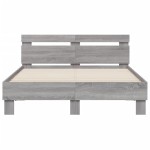 vidaXL Cadru de pat cu tăblie, gri sonoma, 135x190 cm, lemn prelucrat vidaXL Cadru de pat cu tăblie, gri sonoma, 135x190 cm, lemn prelucrat