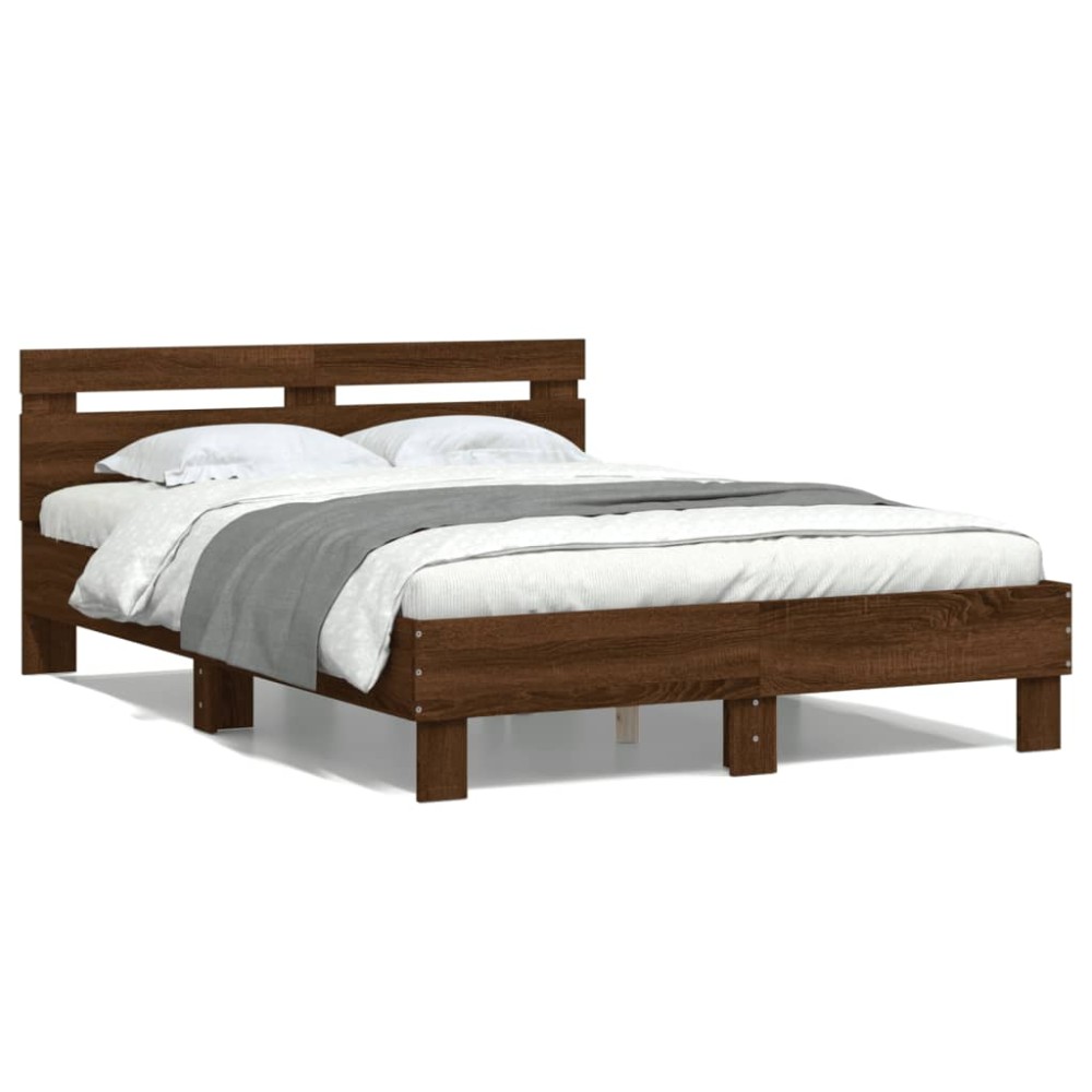 vidaXL Cadru de pat cu tăblie, stejar maro, 135x190 cm, lemn prelucrat