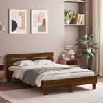 vidaXL Cadru de pat cu tăblie, stejar maro, 135x190 cm, lemn prelucrat vidaXL Cadru de pat cu tăblie, stejar maro, 135x190 cm, lemn prelucrat
