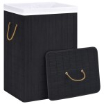 vidaXL Coș de rufe din bambus cu 2 secțiuni, negru, 72 L vidaXL Coș de rufe din bambus cu 2 secțiuni, negru, 72 L