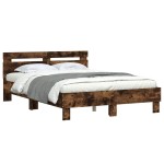 vidaXL Cadru de pat cu tăblie stejar fumuriu 120x190 cm lemn prelucrat vidaXL Cadru de pat cu tăblie stejar fumuriu 120x190 cm lemn prelucrat