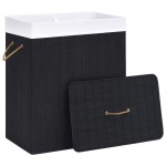 vidaXL Coș de rufe din bambus cu 2 secțiuni, negru, 100 L vidaXL Coș de rufe din bambus cu 2 secțiuni, negru, 100 L