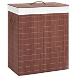 vidaXL Coș de rufe din bambus cu 2 secțiuni, maro, 100 L vidaXL Coș de rufe din bambus cu 2 secțiuni, maro, 100 L