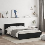 vidaXL Cadru de pat cu tăblie, negru, 140x190 cm vidaXL Cadru de pat cu tăblie, negru, 140x190 cm