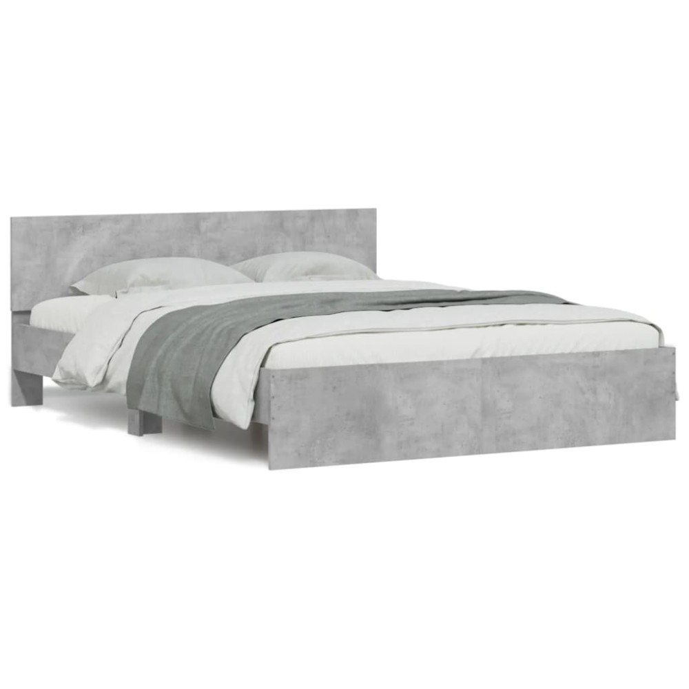 vidaXL Cadru de pat cu tăblie, gri beton, 140x190 cm
