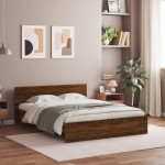 vidaXL Cadru de pat cu tăblie, stejar maro, 140x190 cm vidaXL Cadru de pat cu tăblie, stejar maro, 140x190 cm